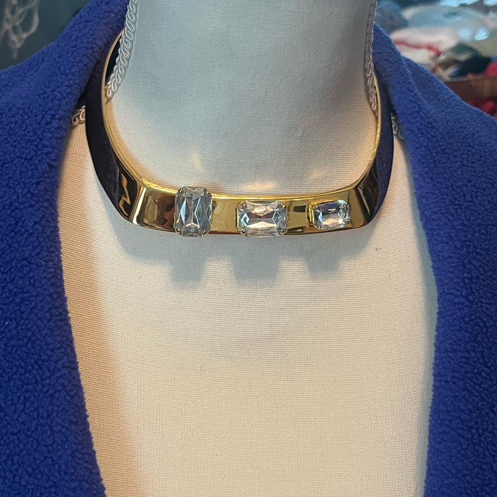 Gold-Tone Crystal-Accented Chunky Choker Necklace
